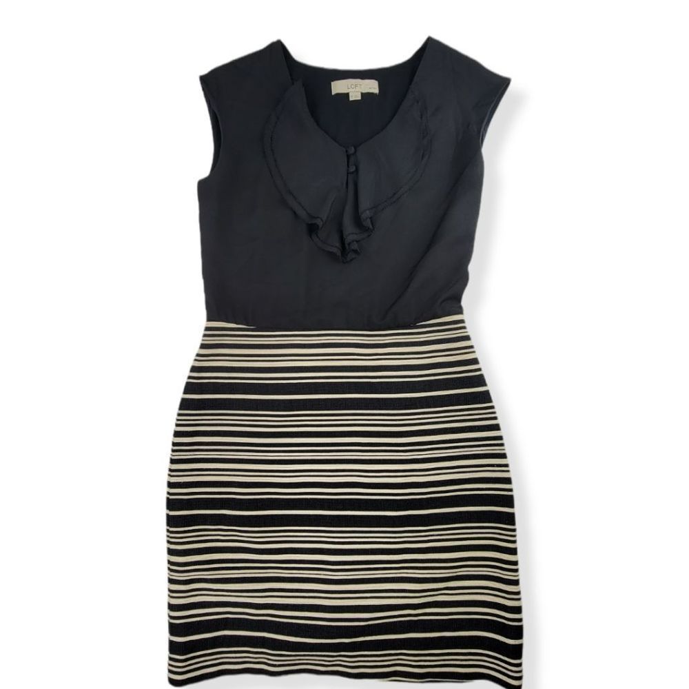 Loft Black and Cream Sleeveless Dress 0 petite - Picture 1 of 4
